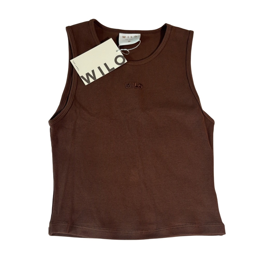Wilo The Label Logo Rib Tank Chocolate Brown Sleeveless Top W6T395-ESP-M